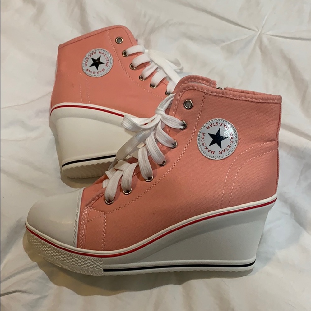 Pink Converse Style Tennis Shoe Wedge Heel